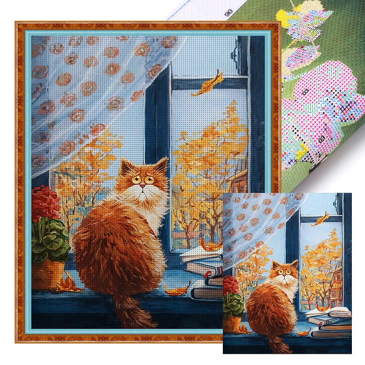 Cat On Windowsill 14CT (40*50CM) Stamped Cross Stitch gbfke