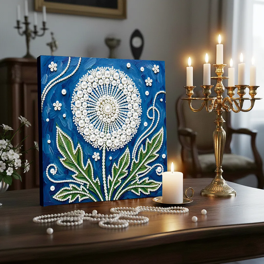 Dandelion DIY Pearl Painting Kit with Frame 25x25cm Pearl Gem Paintings Picture Arts Craft for Adults Beginners Gift Home Wall Decor