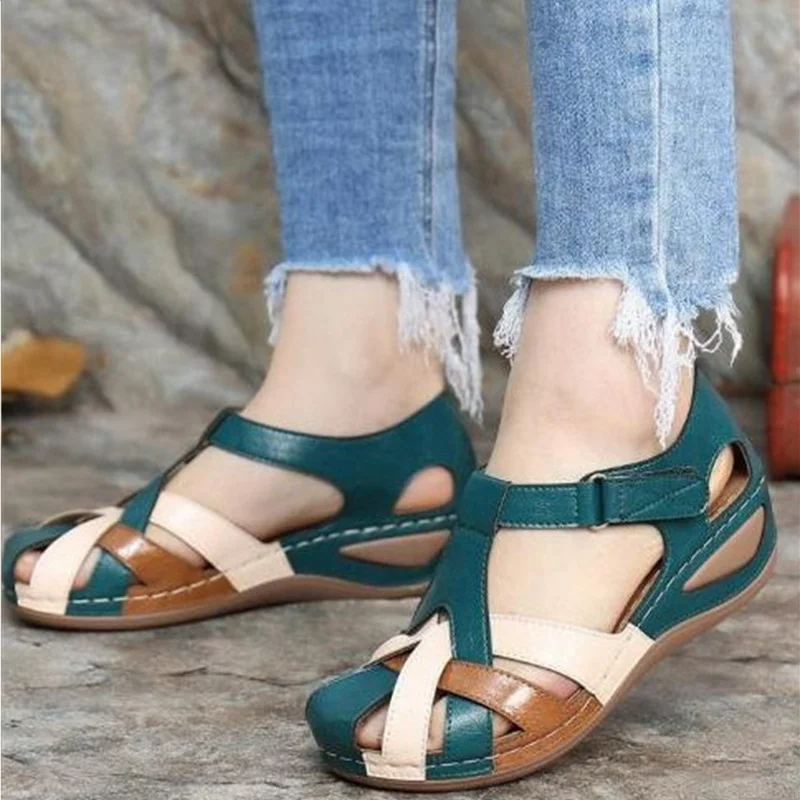Yyvonne 2025 Women's Sandals Line Light Soft Base Large Cross-Holding Round Head And Sandals Woman