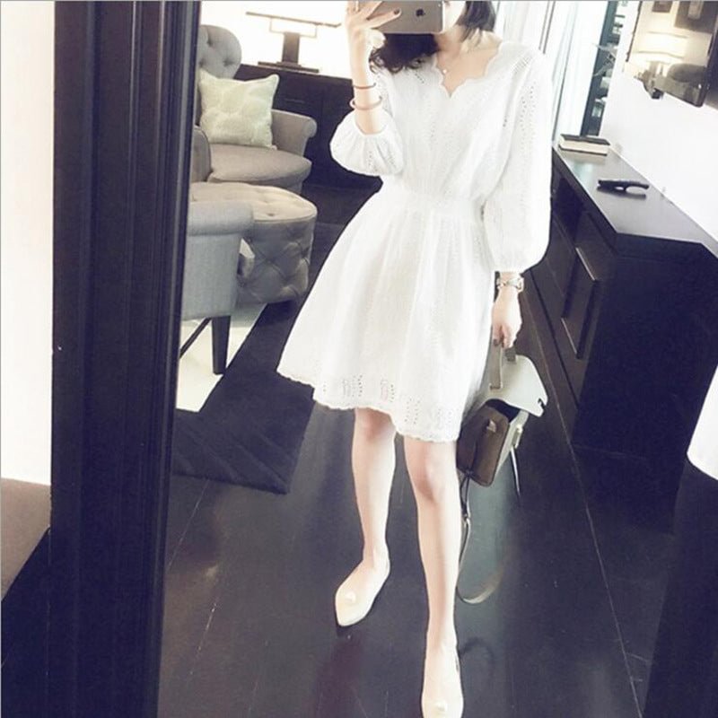 Spring Vacation Skirt Artistic Style Western Slimming White Lace Dress For Women