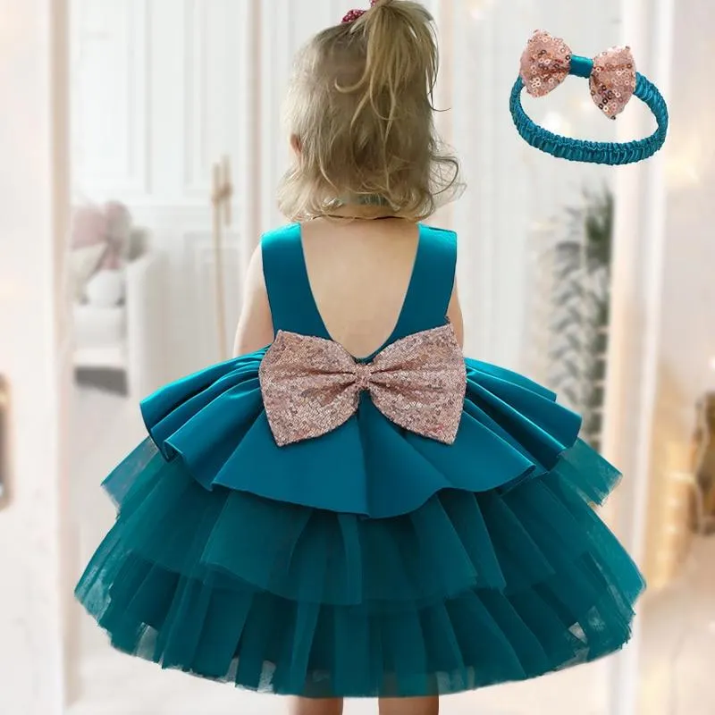 2021 Summer Toddler Baptism Dress Evening 1st Birthday Dress For Baby Girl Clothes Bow Princess Dresses Party Lace Cake Dress