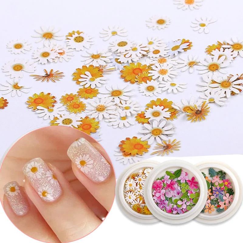 Spring Summer Flower Nail Decoration Wood Pulp Paper Mini Daisy Simulation Flower Butterfly Fashion DIY Nail Art Design Charm