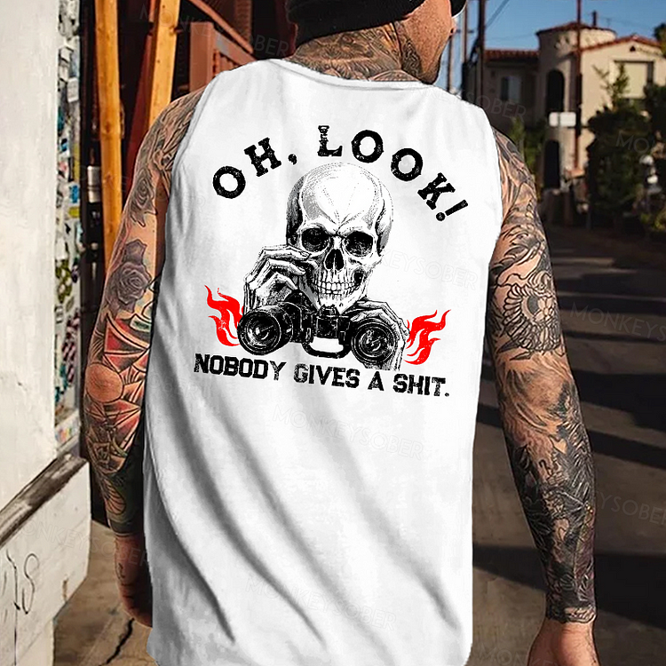 Oh Look Nobody Gives A Shit Funny Skull Print Tank Top