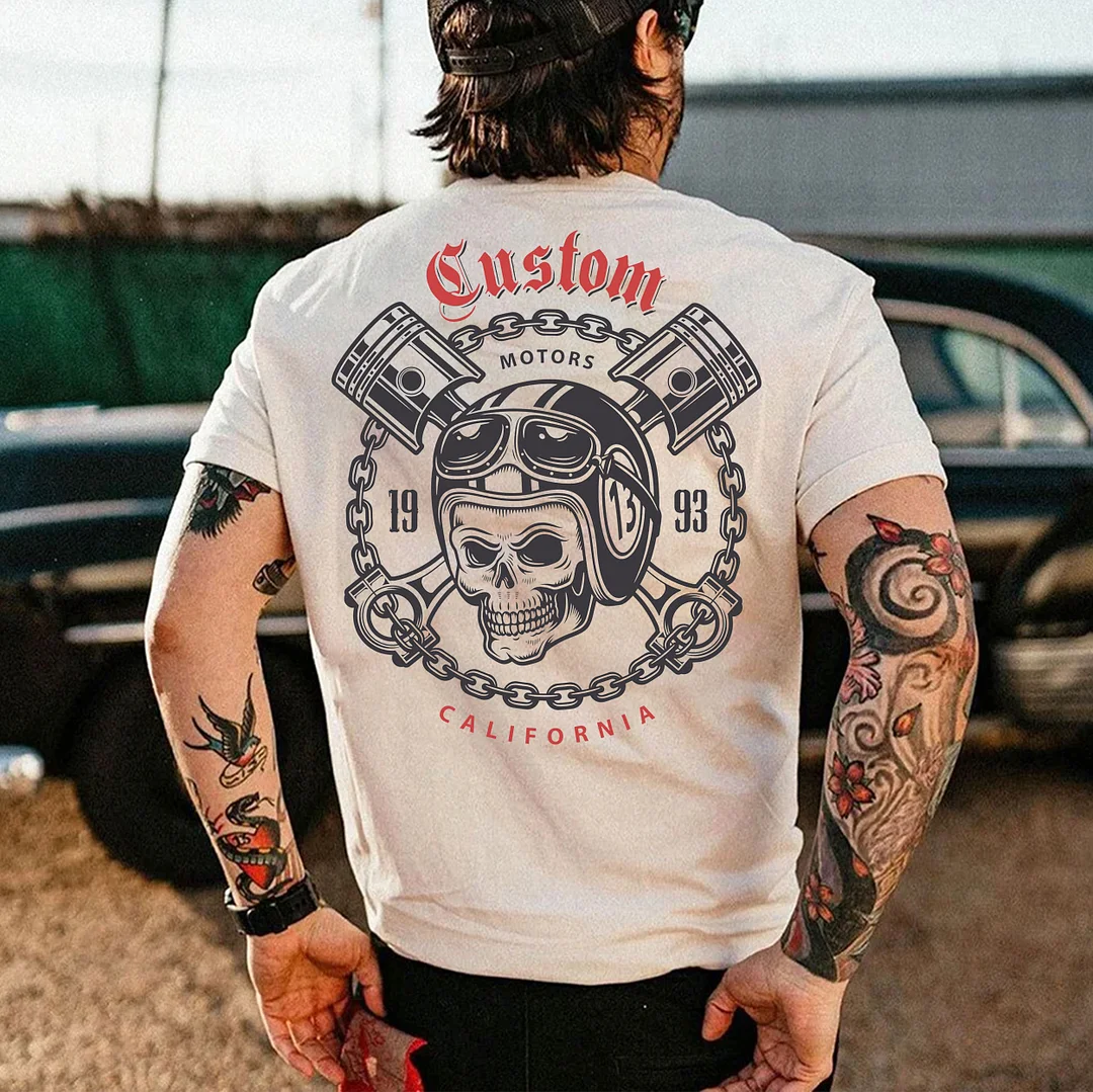 CUSTOM Skull with Helmet White Print T-Shirt