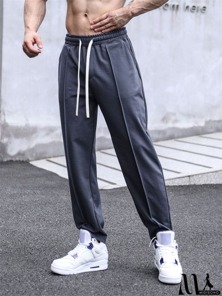 MidiSono - Men's Straight Leg Mid-Rise Drawstring Leisure Pants