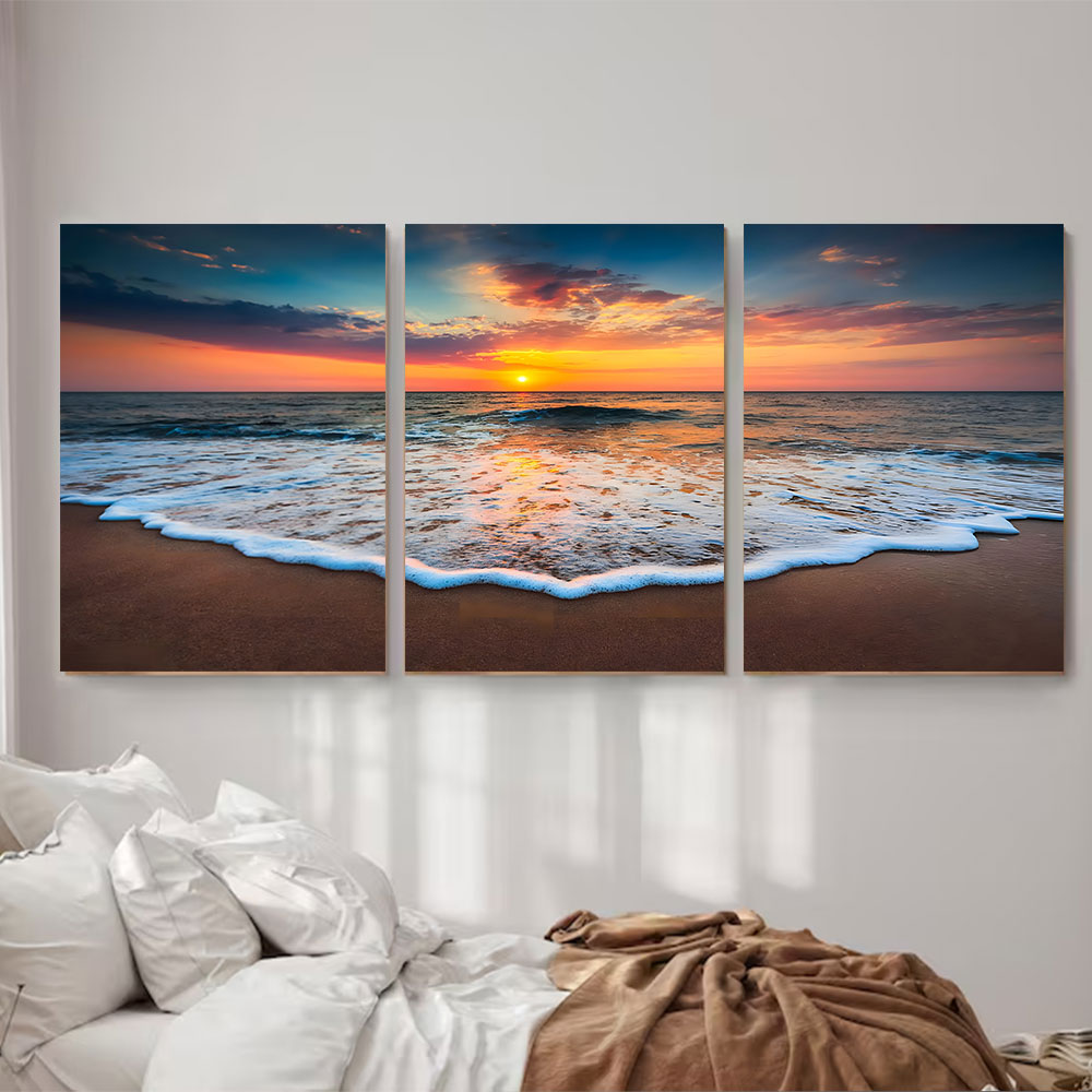 3-Piece Set Sunset Surf and Sea Foam Canvas Art