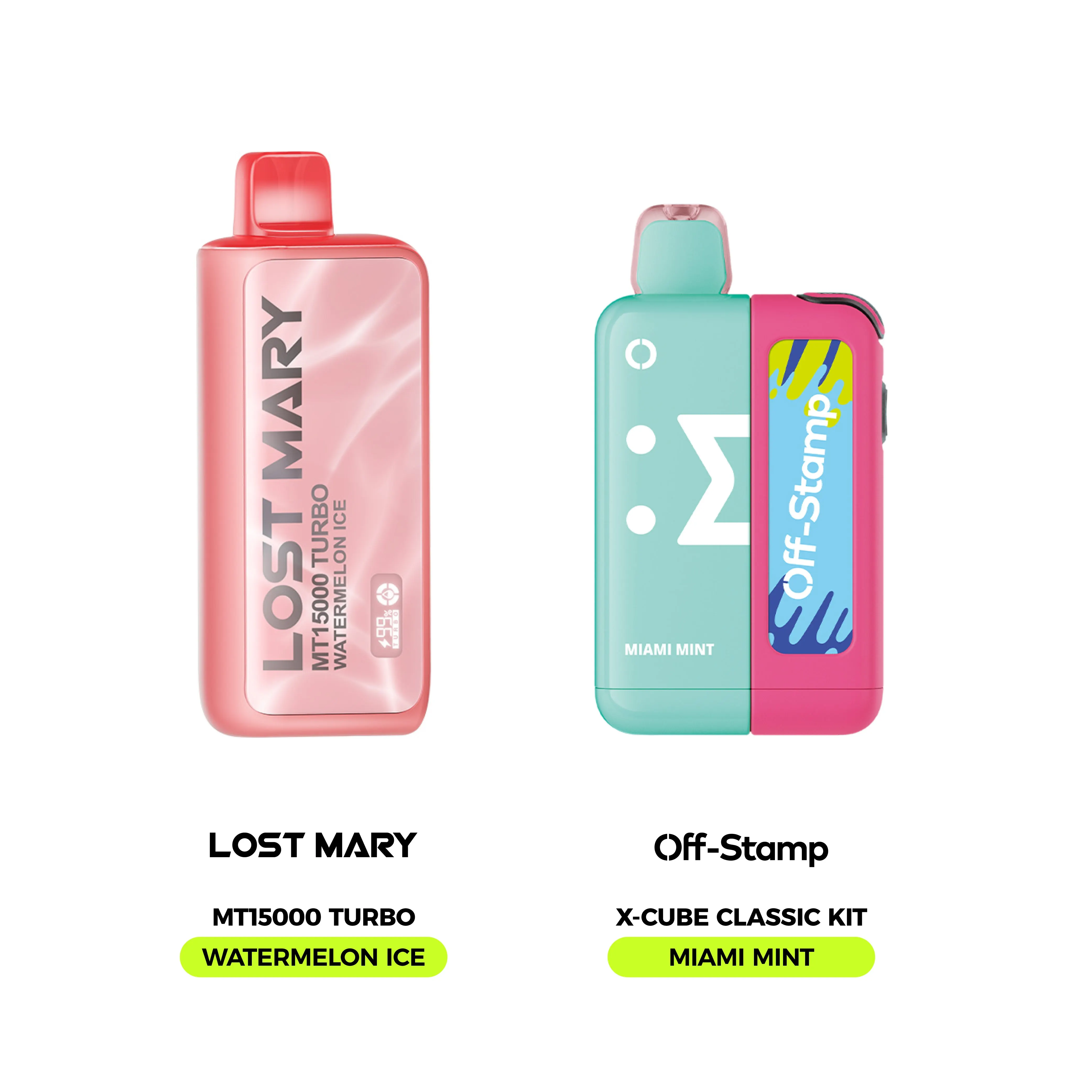 Lost Mary MT15000 Turbo (Watermelon Ice) & Off Stamp X-Cube Classic Kit (Miami Mint) vapes