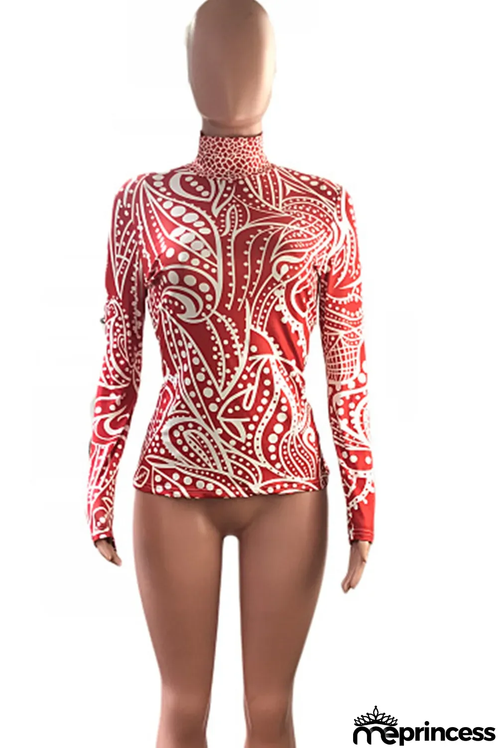 Black Turtleneck Long Sleeve Geometric Print Long Sleeve Tops