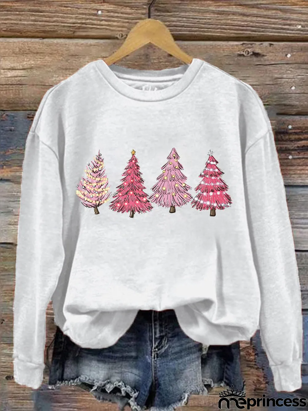 Women's Pink Light Tree Print Sweatshirt