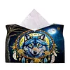 Wolf Dreamcatcher DIY PULeather Diamond Painting Tissue Box for Adults Beginners Gem Art Painting Napkin Holder for Living Room Bedroom Bathroom Table Decor