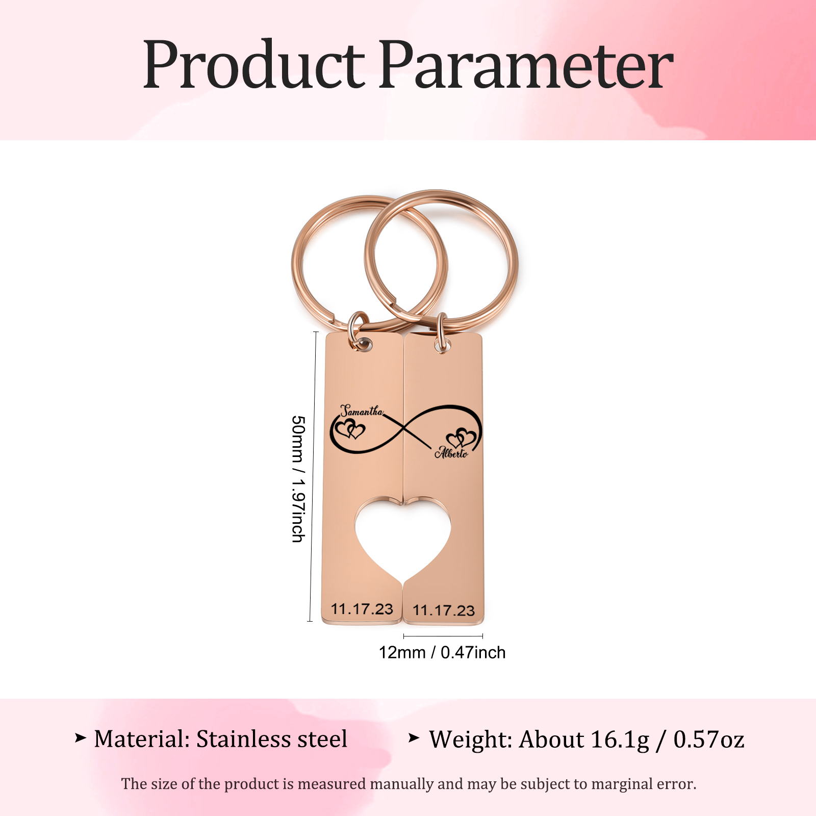 Personalised Couple Infinity Keychain Custom 2 Names & 2 Dates Keyring Heart Valentine's Day Gift for Him/Her-Jessemade AU