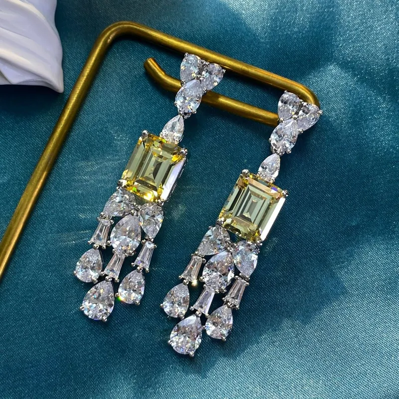 100% 925 Sterling Silver Sparkling Topaz Full High Carbon Diamond Bridal Necklace Earrings Sets Wedding Party Fine Jewelry