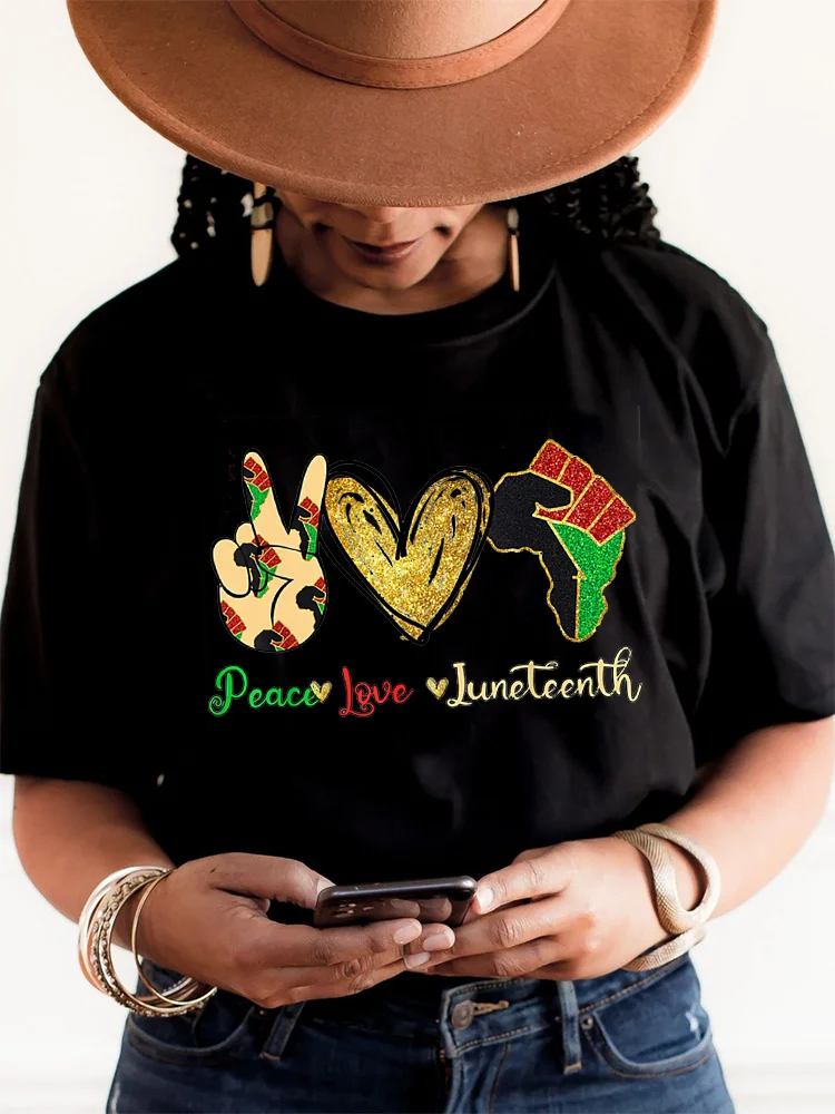 Peace Love Juneteenth Glitter Print T Shirt