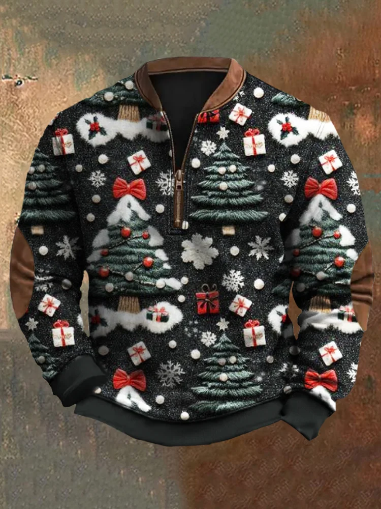 3d Christmas Trees & Snowflake Men's Half Zip Sweatshirt
