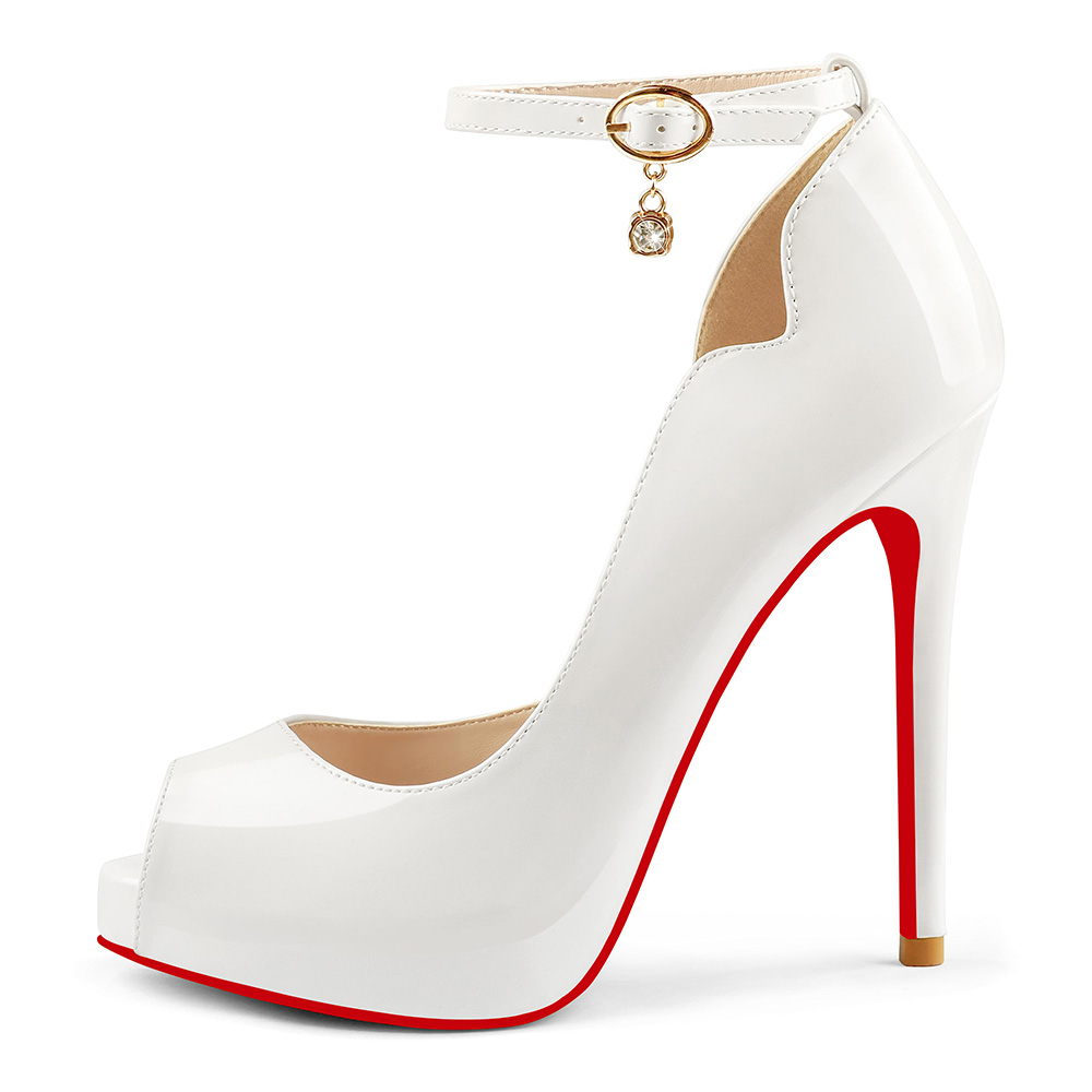 120mm Red Bottom Ankle Strap Platform Stiletto Party Peep Toe Pumps Shoes-vocosishoes