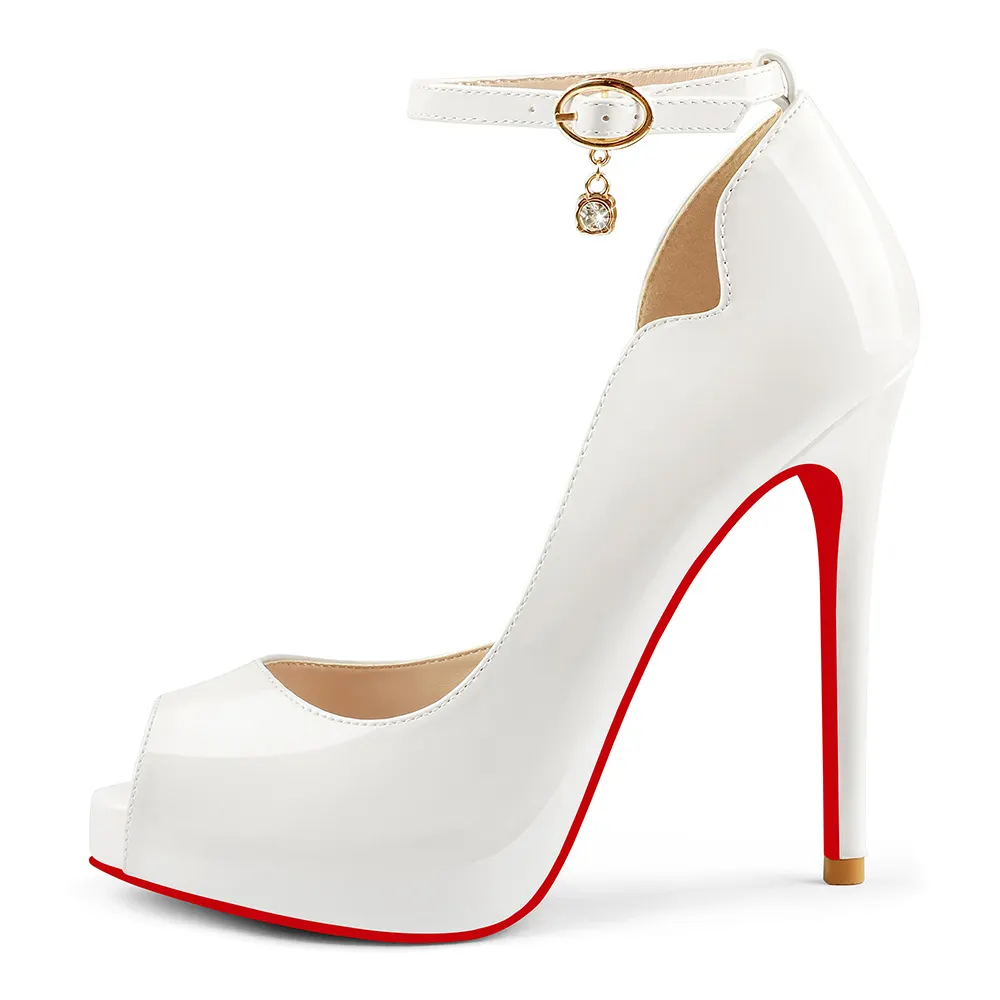 120mm Red Bottom Ankle Strap Platform Stiletto Party Peep Toe Pumps Shoes-vocosishoes