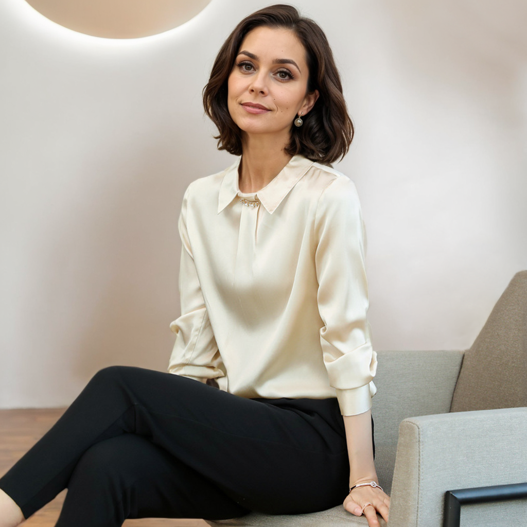 Elegant Solid Color Silk Shirt for Women REAL SILK LIFE