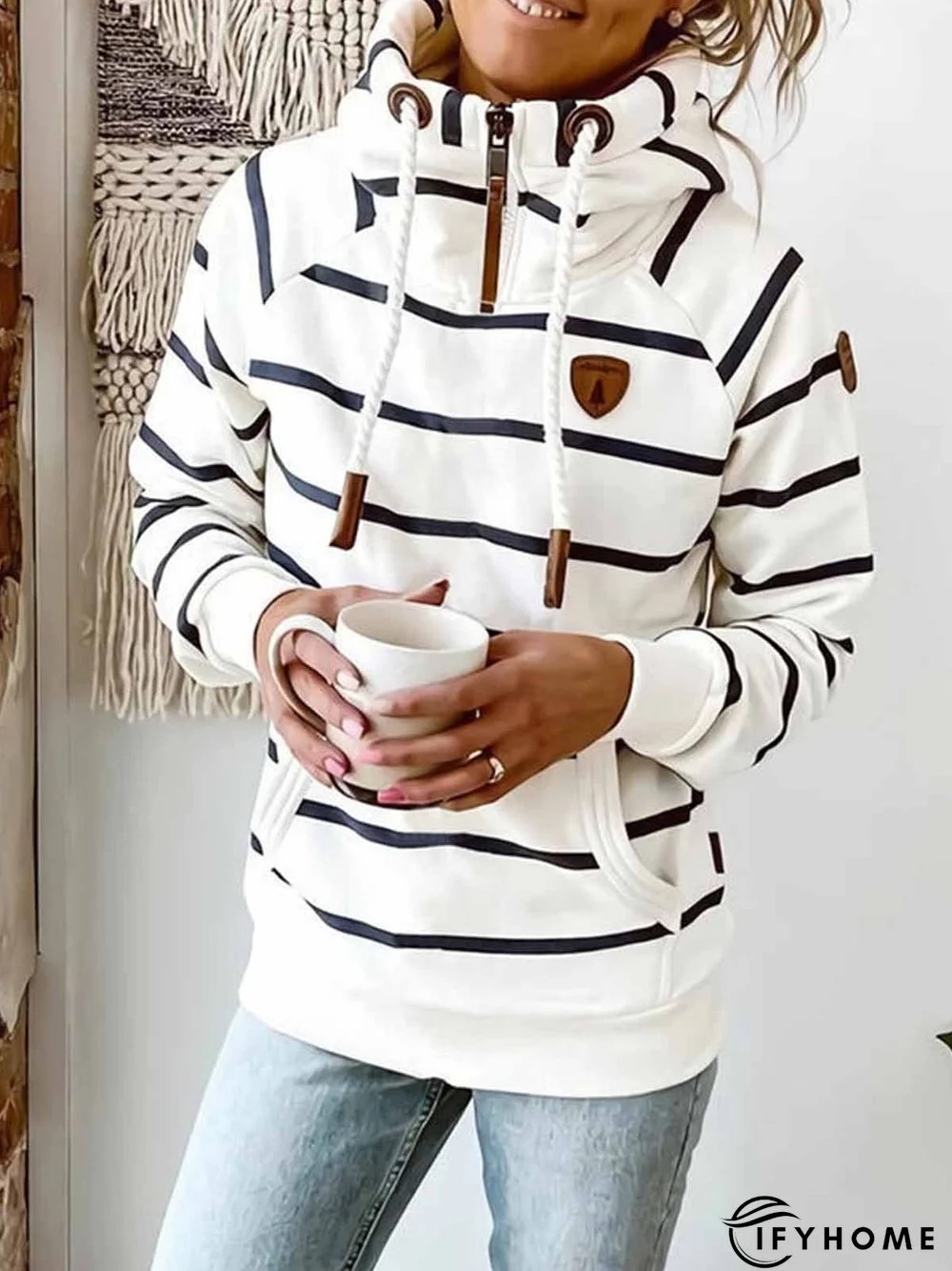 Hoodie Long Sleeve Striped Casual Sweatshirt | IFYHOME