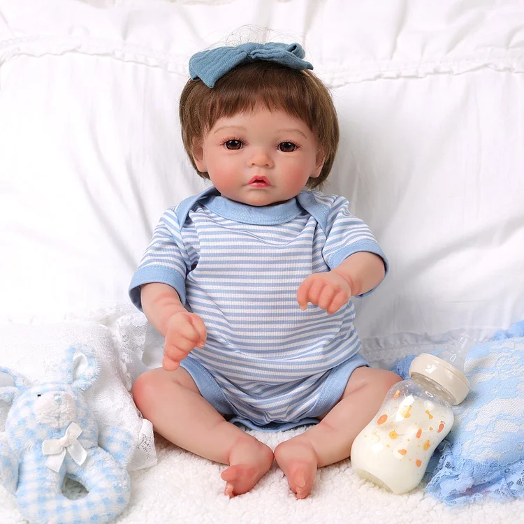 Babeside Megan 17'' Realistic Reborn Baby Doll Blue Eyes Awake Girl with Heartbeat Coos and Breath