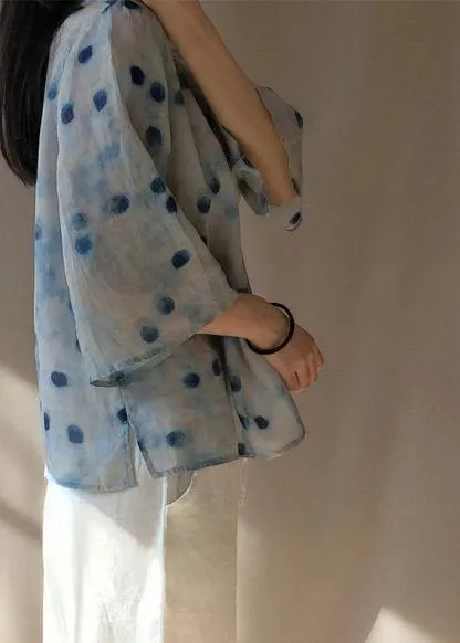 Italian Dotted Clothes Stand Collar Flare Sleeve Box Shirts