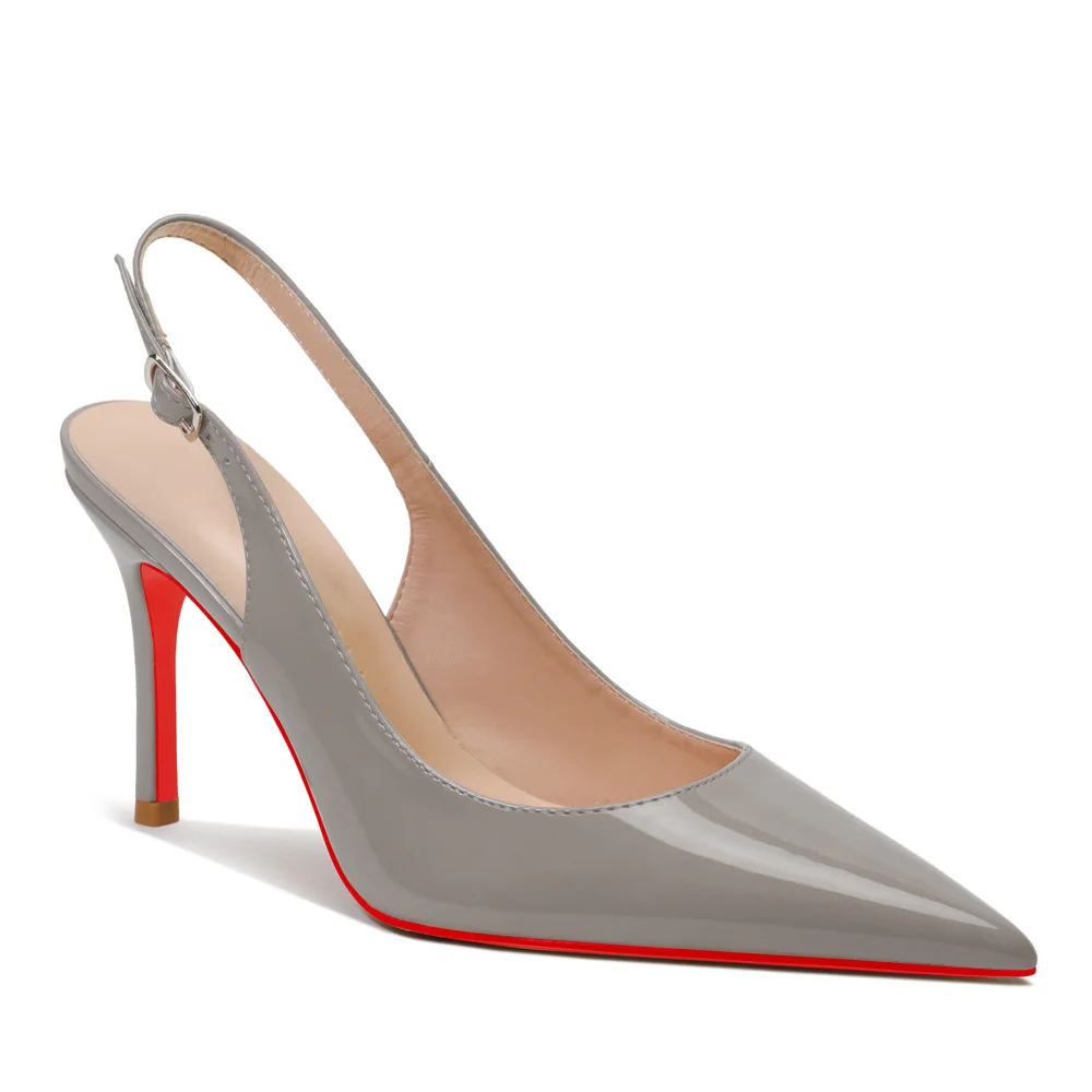 85mm Mid Heels for Women Slingback Pumps Sandals Pointed Toe Pumps Red Bottoms Shoes-MERUMOTE