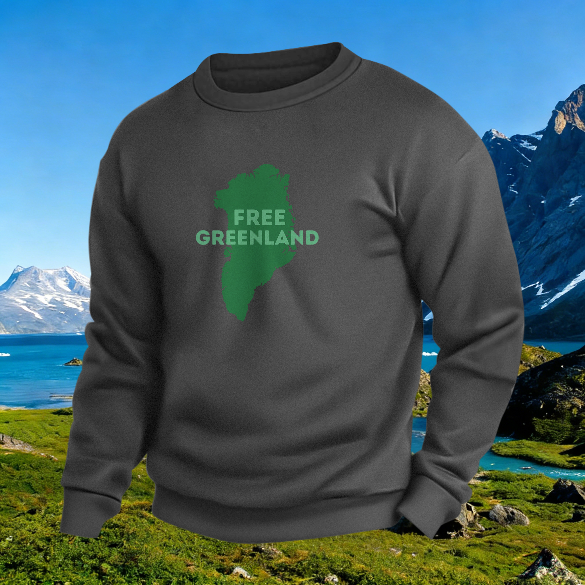 Free Greenland Print Casual Crew Neck Sweatshirt artswardrobe