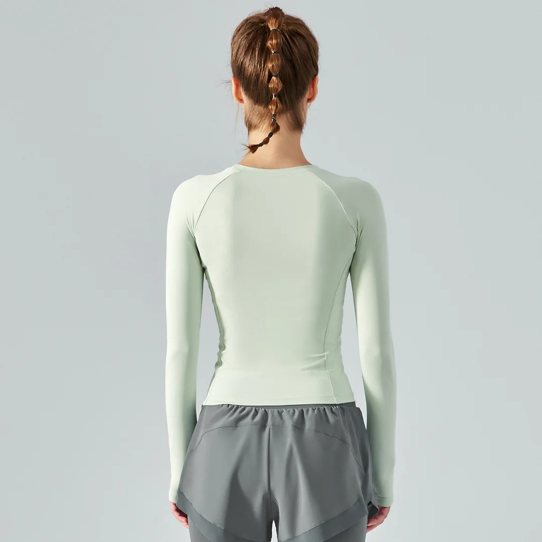 Hergymclothing Light Cream Green raglan sleeve thin dri-fit sports workout gym t shirt with thumb holes online shopping