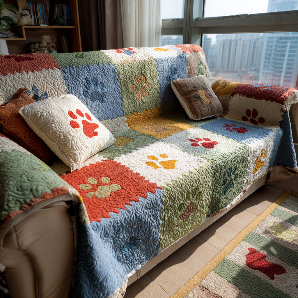 Paw Wood Retreat Quilted Sofa Cover NCU0PT10896 everthome