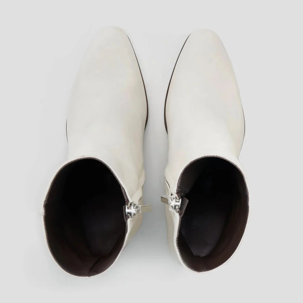 Versatile Ivory Chunky High Heel Zipper Short Booties for Women