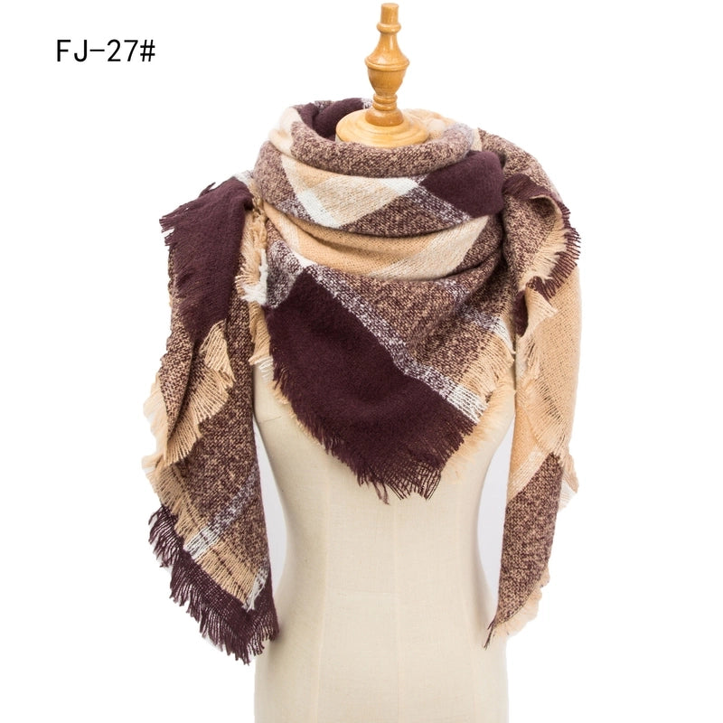 Hot Factory Direct Supply Autumn And Winter New Thickened Warm Circle Yarn Bristle Plaid Square Scarf For Women