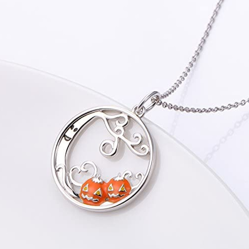 Fashion Silver Halloween Pumpkin Round Pendant Necklace 2024 - Flycurvy 