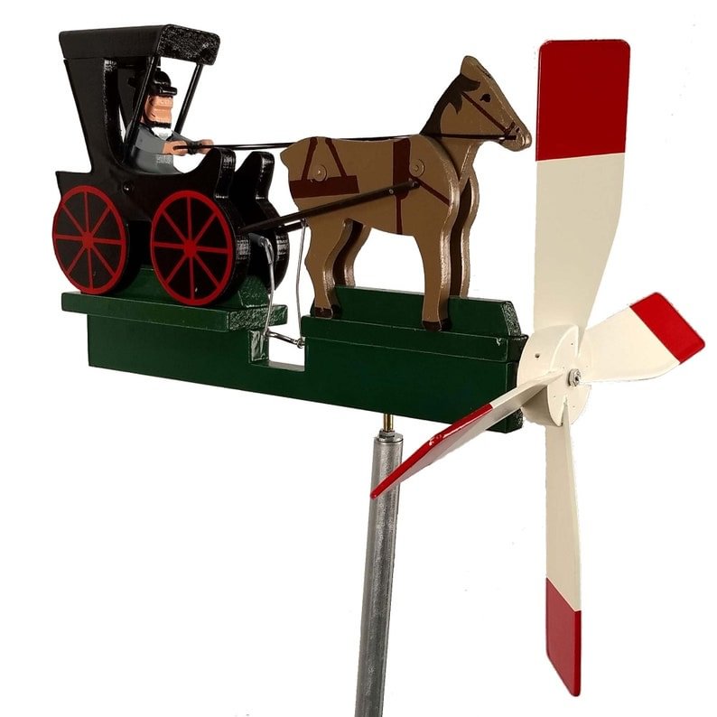 Amish Gentleman Horse & Buggy Whirligig Handmade