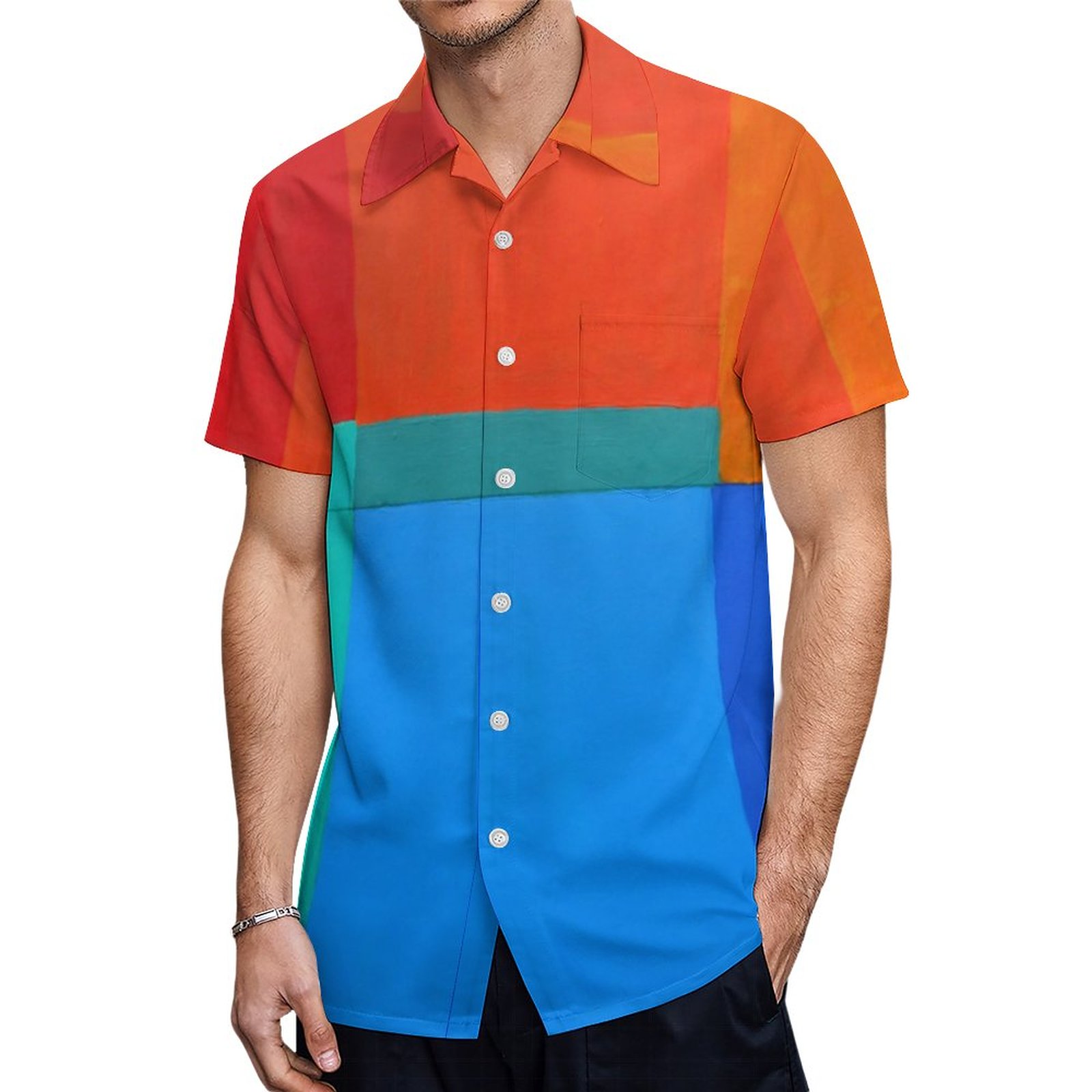 Primary Secondary Tertiary Abstract Color Grid Hawaiian Shirt Mens Button Down Tropical Hawaii Beach Shirts