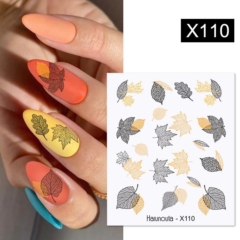 Churchf Harunouta Maple Leaves Nail Art Stickers Autumn Gold Flower Leaves Water Decals Stickers For DIY Nail Art Decoration