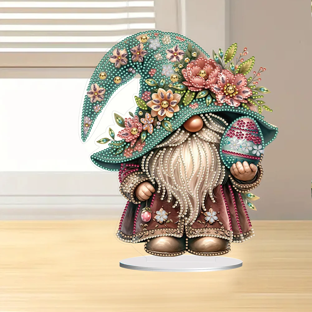 DIY Easter Egg Gnome Single-Sided Acrylic Diamond Painting Tabletop Ornament for Home Office Desktop Decor