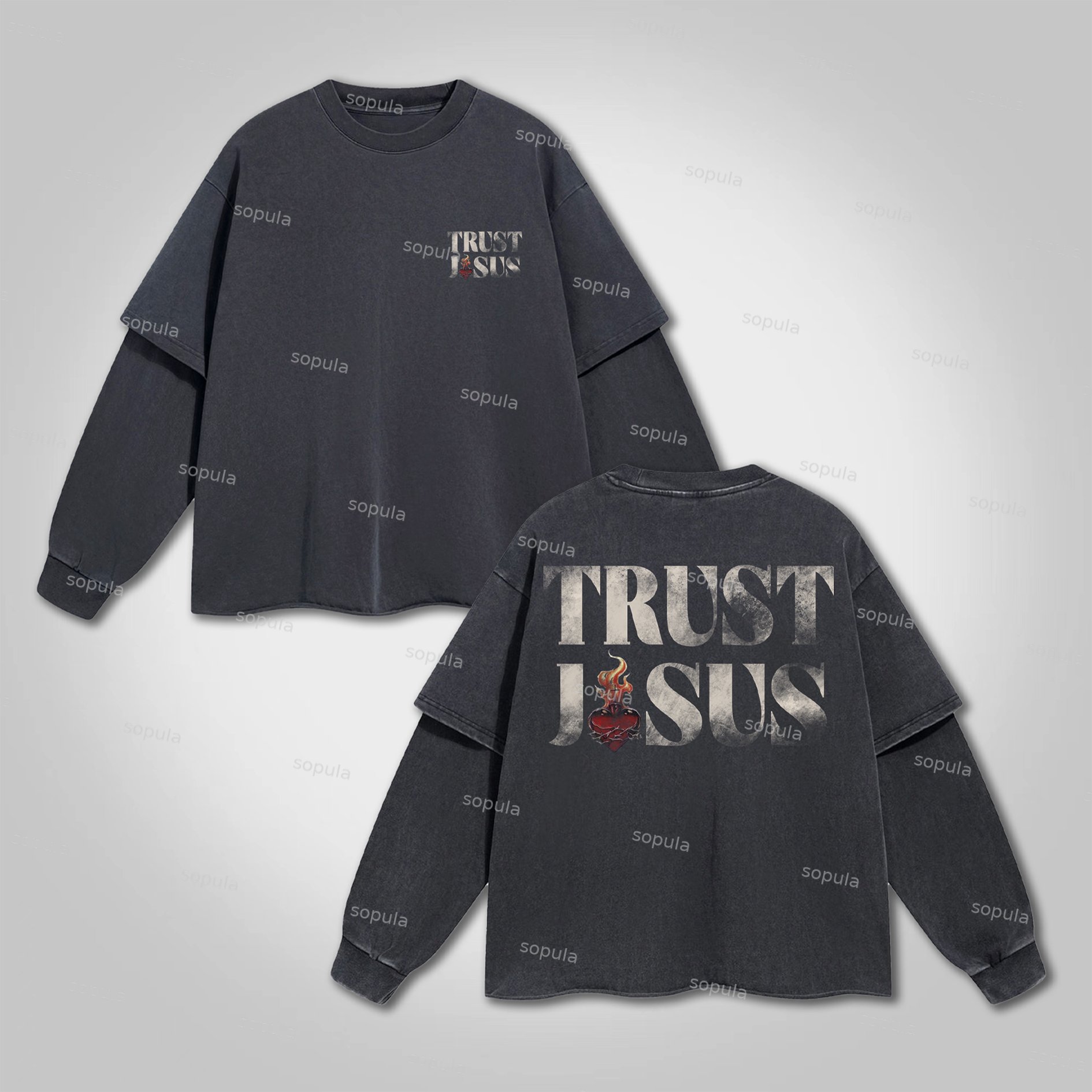 Sopula Trust Jesus Vintage Slogan Graphics Cotton Double Layer T-Shirt - SOPULA