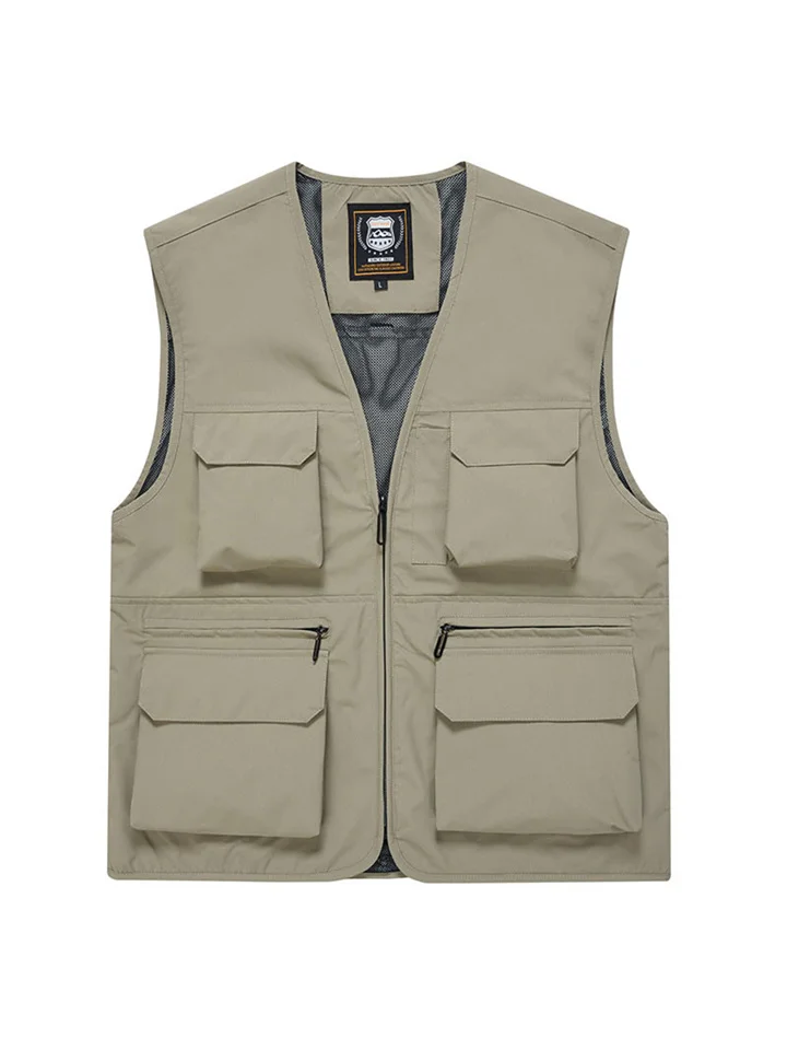 Loose Men's Multi-Pocket Outdoor Casual Photography Fishing Zipper V-Leader Vest Large Size Shoulder Jacket Cardigan