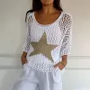 Hauts en crochet creux &agrave; col rond cinq &eacute;toiles