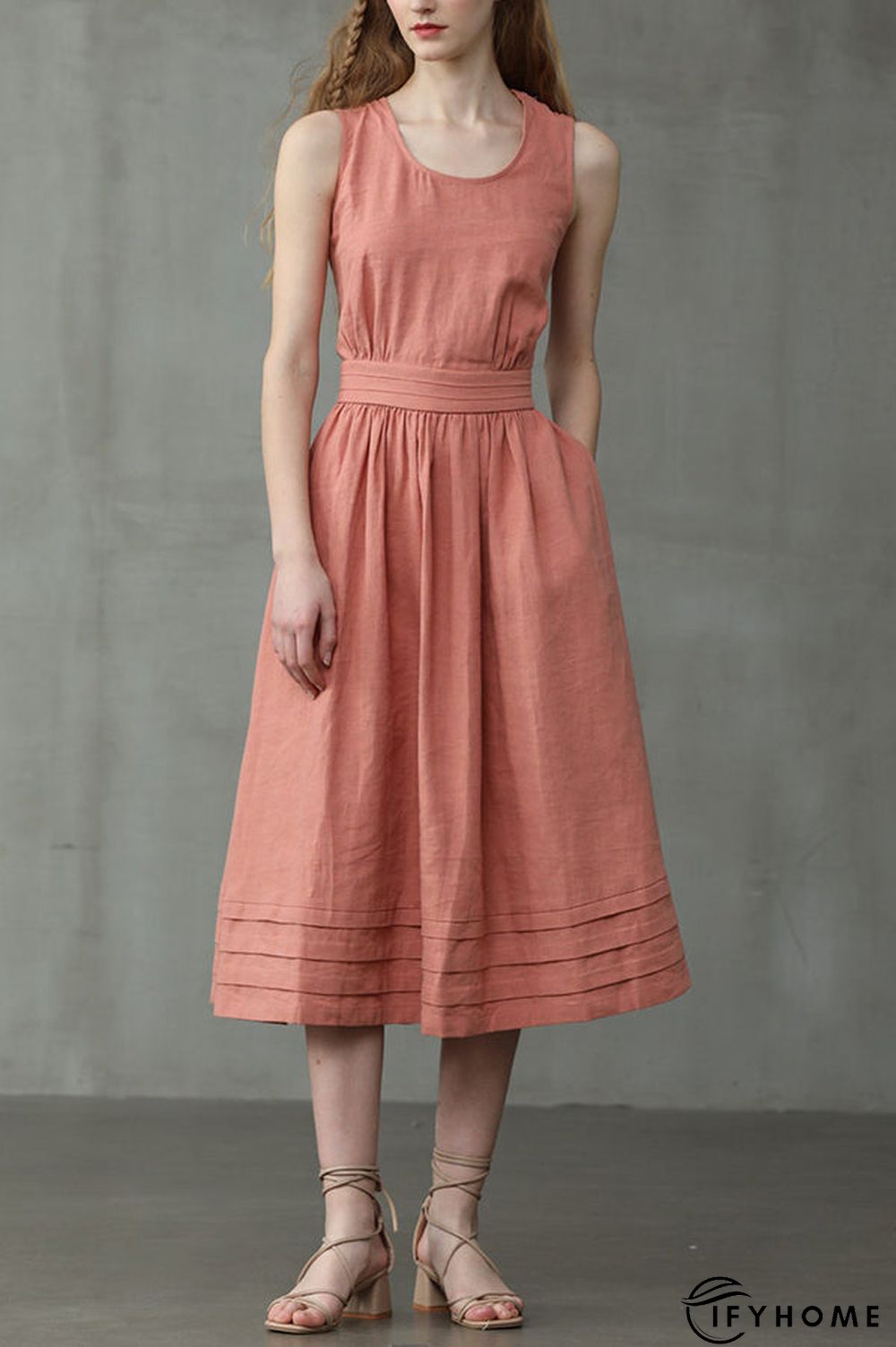 Cross Back O Neck Maxi Linen Dress | IFYHOME