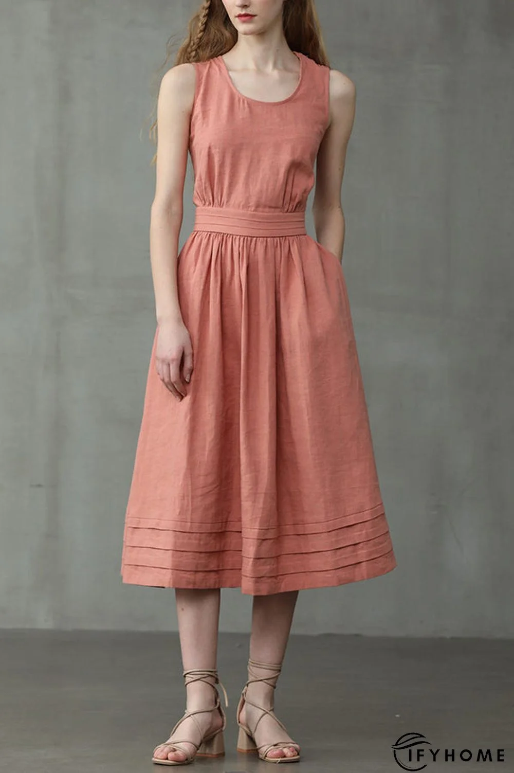 Cross Back O Neck Maxi Linen Dress | IFYHOME