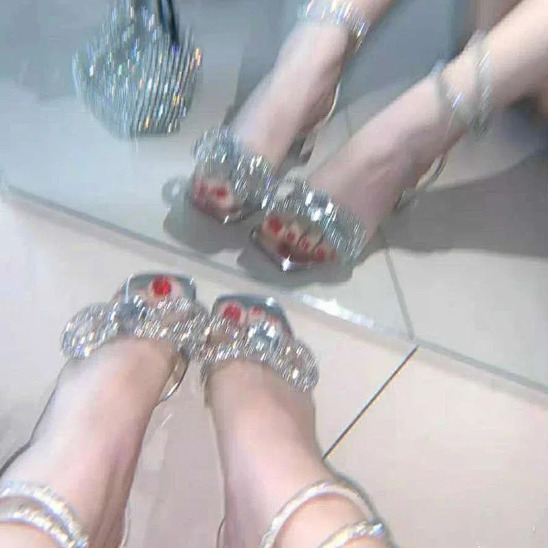 Women Sexy Stiletto High Heels Crystal Sandals Fashion Rhinestone Bowknot Party Shoes Woman Summer Ankle Strap Sandalias