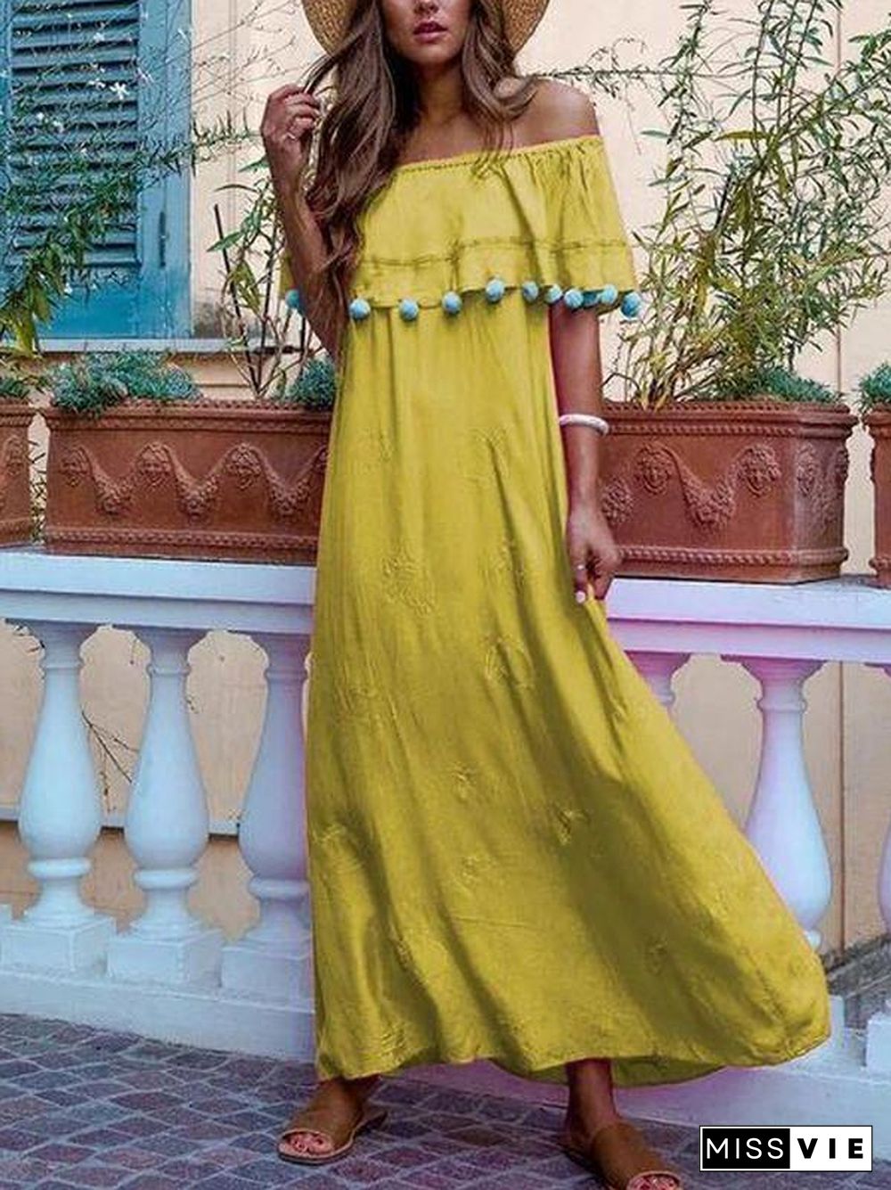 Elegant Off Shoulder Loose Flowing Solid Maxi Dresses