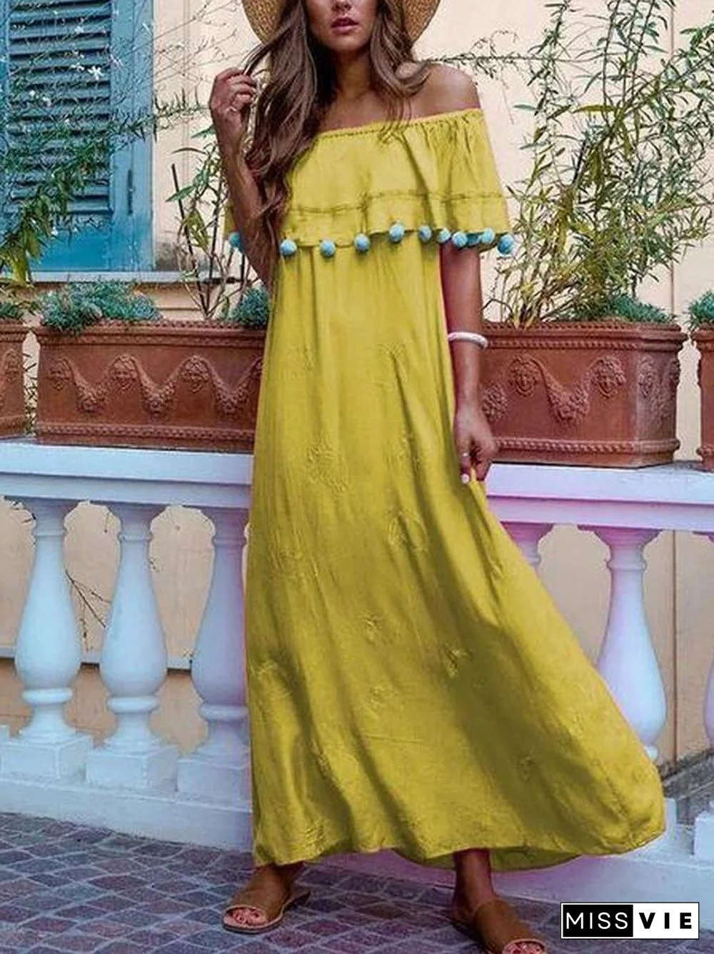 Elegant Off Shoulder Loose Flowing Solid Maxi Dresses