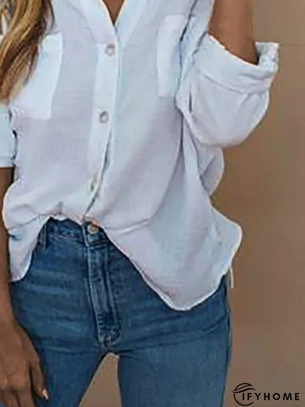 Long Sleeve Printed Shirt Collar Shift Blouse | IFYHOME