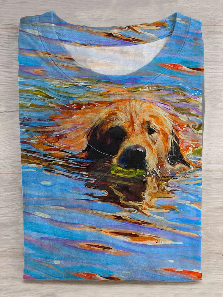 Swimming Dog Art Print T-shirt