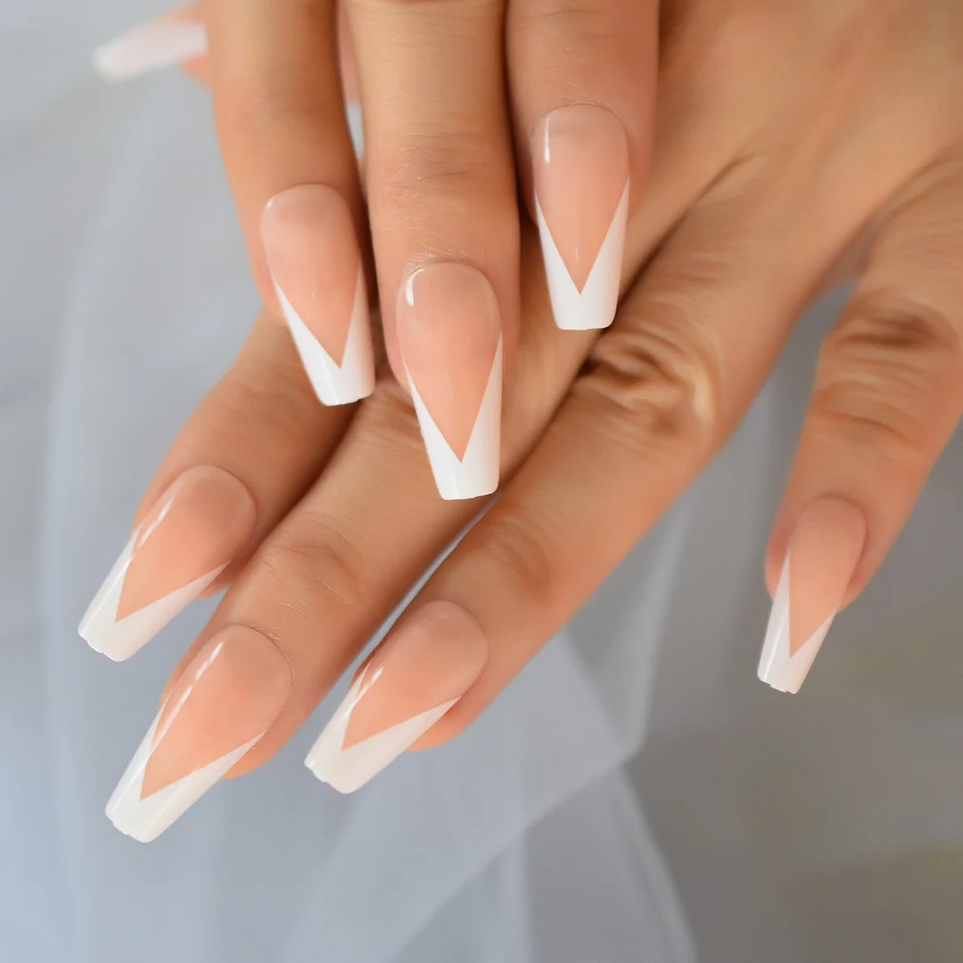 24PCS Short Mixed Complexion White Square Fullcover Nails Gels Nails False Nails Wholesale Press On Nails With Designed-Nail Inspo