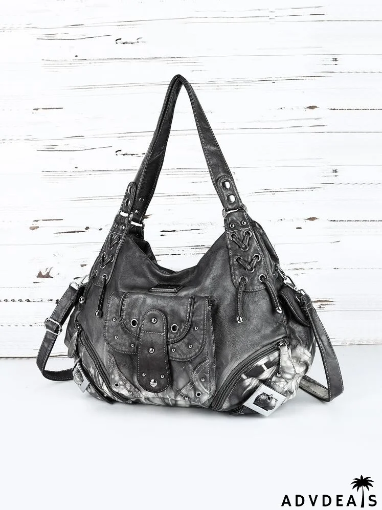 Eyelet Decor Ombre Strappy Tote Bag