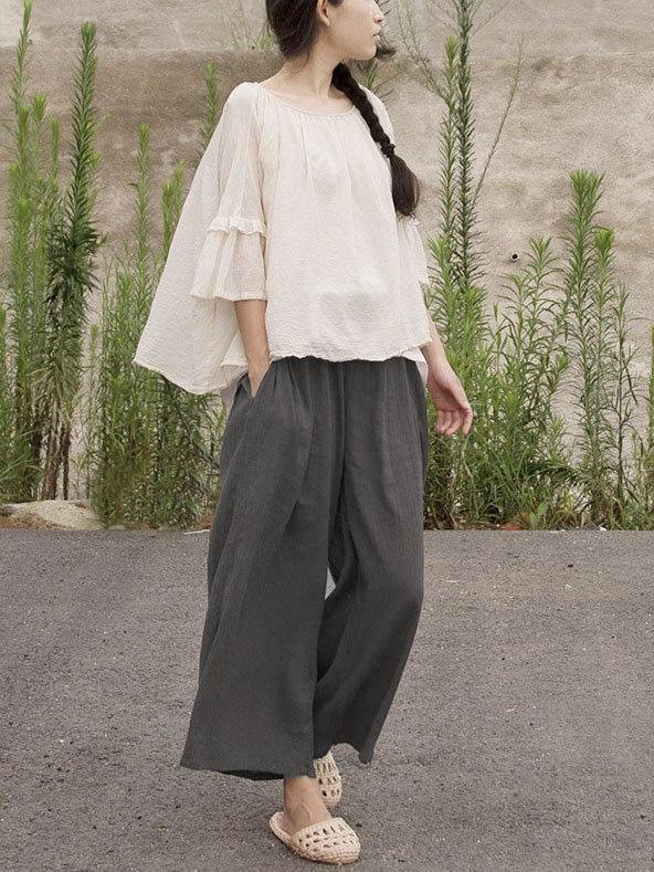 Pure Color Gauze Loose Pants