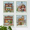 (4pcs) Christmas House - 14CT Stamped Cross Stitch 15*17cm(Brand)