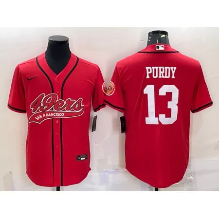 Men's San Francisco 49ers #13 Brock Purdy Red With Patch Cool Base Stitched Baseball Jersey YA31